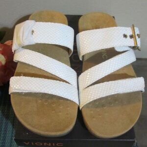 Vionic Womans Adjustable Slide Sandals - Skylar - White - 9Wide - New in Box